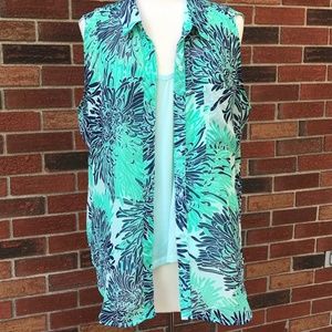 EUC  LIZ CLAIBORNE SLEEVLESS BLOUSE AND CAMI SET SIZE XL